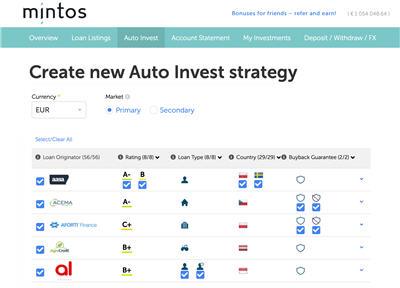 Mintos Ελλάδα Auto invest settings